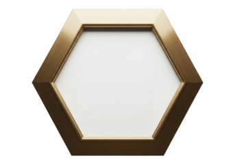 A gold hexagonal frame on transparent background with a black backdrop