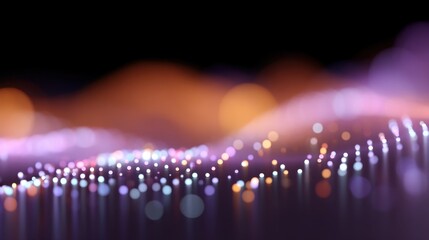 Abstract digital background featuring glowing particles and soft waves in vibrant hues of purple, blue, and orange, ideal for modern design and technology themes