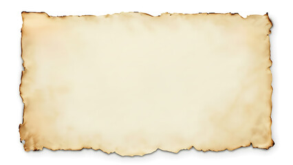 Vintage parchment paper with burnt edges on white background