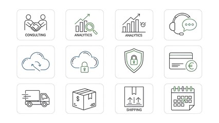 Fototapeta premium Minimalist Thin Line Business and Tech Icon Set