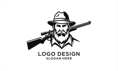Vintage Hunter with Rifle Logo Design.
