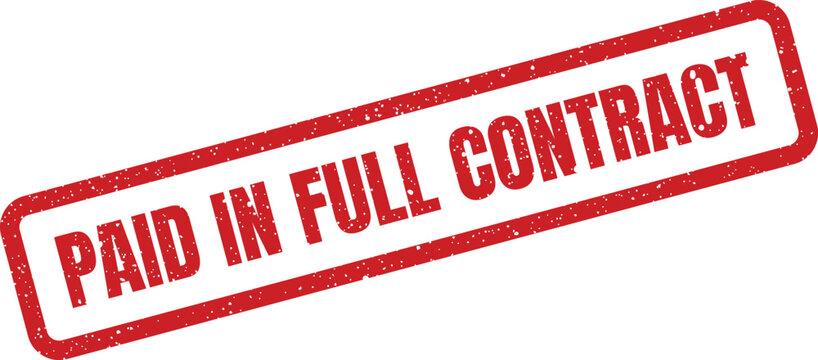 This image presents a grunge texture paid in full contract red rectangular rubber stamp illustration