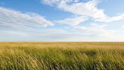 Obraz premium Vast Meadow Under a Beautiful Blue Sky with Wispy Clouds