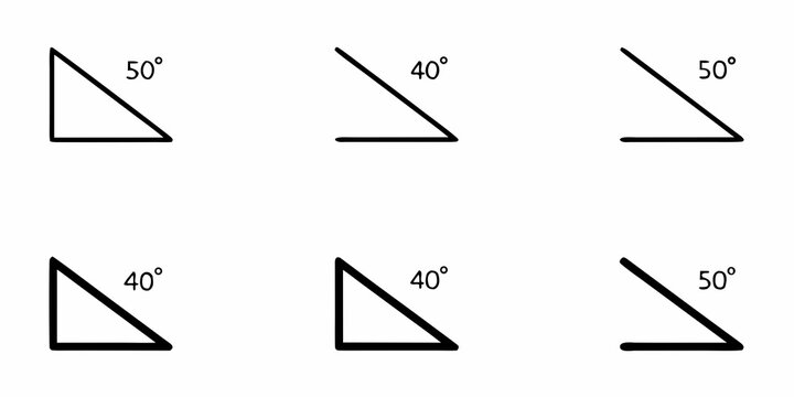 Geometric illustration displaying various triangles with labeled angles in degrees