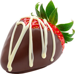 Dark chocolate dipped strawberry isolated on white