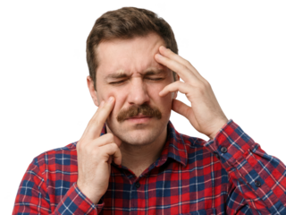 Man with Headache, Stress and Pain on White Background