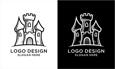 Hand-drawn castle logo design with a whimsical and classic feel. © Rizky
