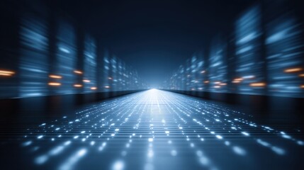 Futuristic Digital Data Stream with Vibrant Light Trails and Server Racks Creating an Immersive Technology Background for Modern Concepts