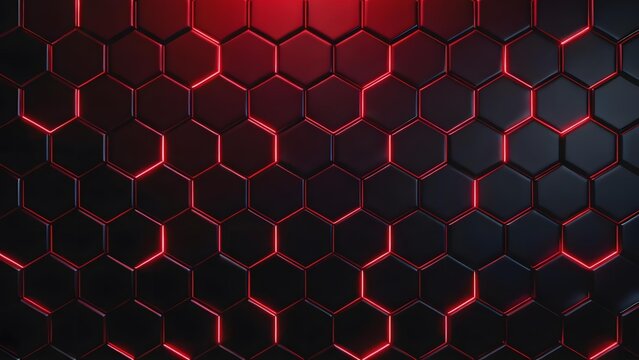 Dark hexagonal grid pattern with glowing red edges and illuminated center