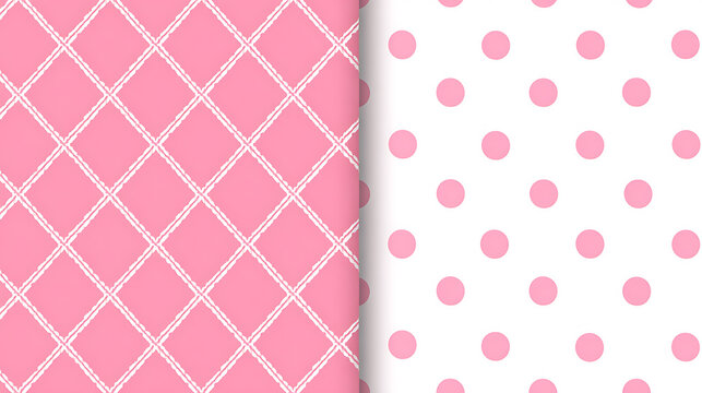 Pink Diamond Quilt Pattern and Polka Dots white background - Powered by Adobe