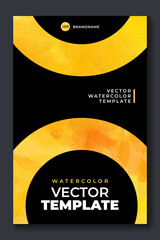 Watercolor A4 booklet colorful cover layout template with black background