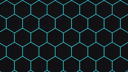 Hexagonal grid pattern with glowing blue lines on a dark background