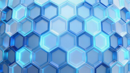 Abstract blue hexagonal pattern with glowing edges and three-dimensional effect