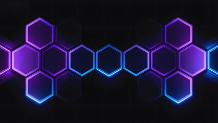 Neon hexagonal pattern with glowing purple and blue outlines on a dark background