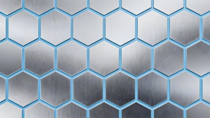 Metallic hexagonal tile pattern with blue grout lines