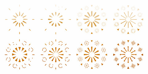 A pattern of stylized firework bursts and scattered sparkling elements