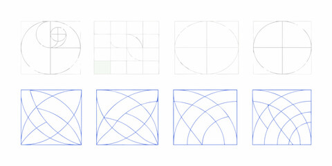 Geometric shapes and patterns circles squares and curved lines in a grid