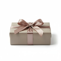 Elegant Gift Box Wrapped with Satin Ribbon Isolated on White Background