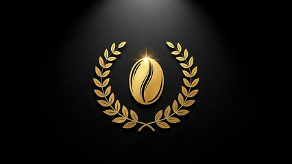 premium coffee award emblem with golden bean and shining laurel wreath on dark background signifying excellence for luxury branding.