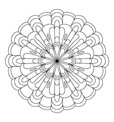 Black and white symmetrical mandala outline with repeating petal shapes vector