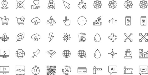 Comprehensive collection of black linear outline icons featuring food autumn harvest thanksgiving celebrations and general dining symbols on white