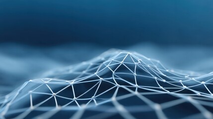 Abstract geometric background with blue tones, network connections, and three-dimensional mesh representing digital landscape and technology concept