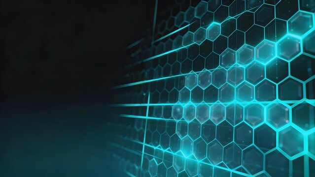 Digital hexagonal grid with glowing blue lines on a dark background