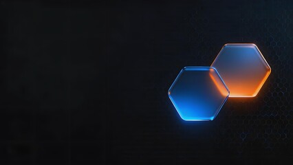 Two glowing hexagons with blue and orange illumination on a dark background