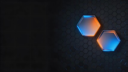 Glowing hexagonal shapes on a dark hexagonal patterned background
