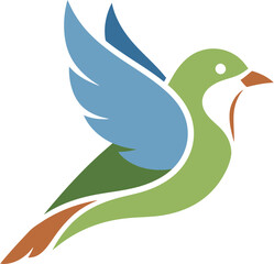 Obraz premium Stylized illustration of a green and blue hummingbird in flight, a symbol of freedom and agility