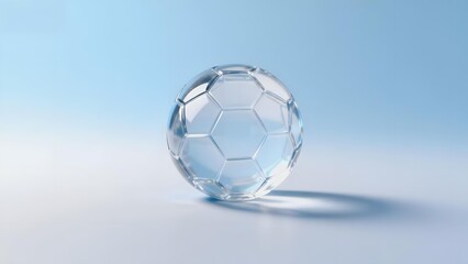 Naklejka premium Transparent glass soccer ball on a light blue background