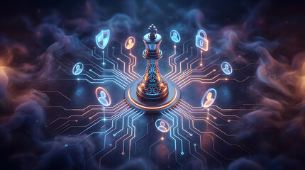 Digital strategy chess and cloud concept