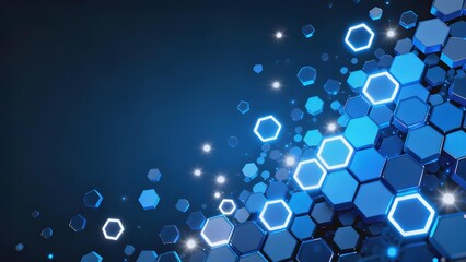 Abstract blue hexagonal pattern with glowing elements on a dark background