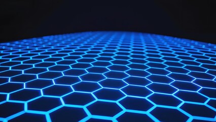 Blue hexagonal grid pattern glowing in a dark environment
