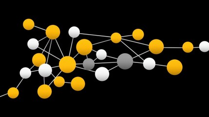 Abstract Visualization of Connection and Interaction Between Nodes in Bright Colors Representing Data Network on Black Background