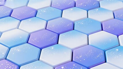 Abstract hexagonal pattern with gradient blue and purple tiles featuring subtle sparkle effects
