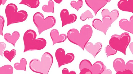 Collection of pink hearts on white background