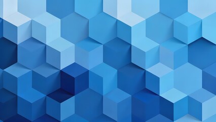 Obraz premium Abstract geometric pattern of blue hexagonal cubes with varying shades and depth
