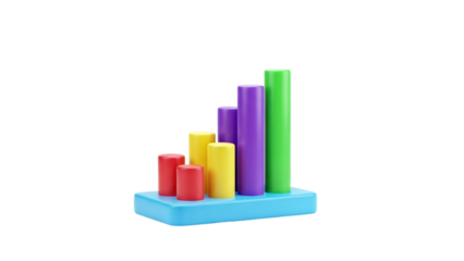 3D Colorful bar chart graphic isolated on white on transparent background