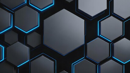 Abstract geometric pattern of hexagonal shapes with blue glowing edges on a dark background