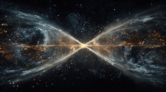 Time symmetry paradox quantum cosmology dual arrows of time colliding mirrored galaxies and quantum ripples representing causality reversal