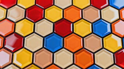 Colorful hexagonal tiles arranged in a repeating pattern