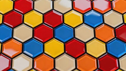 Colorful hexagonal tiles arranged in a repeating pattern