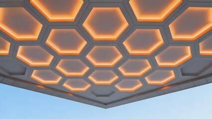 Hexagonal ceiling with illuminated honeycomb pattern