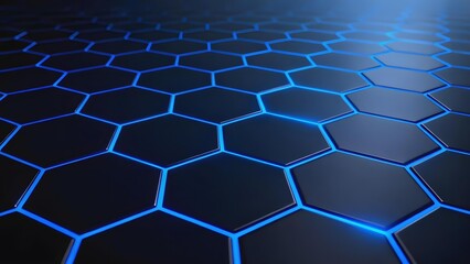 Blue illuminated hexagonal grid pattern on a dark surface