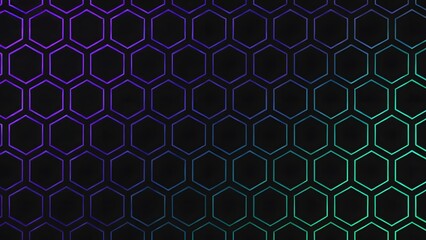 Abstract hexagonal pattern with glowing neon lines on a dark background