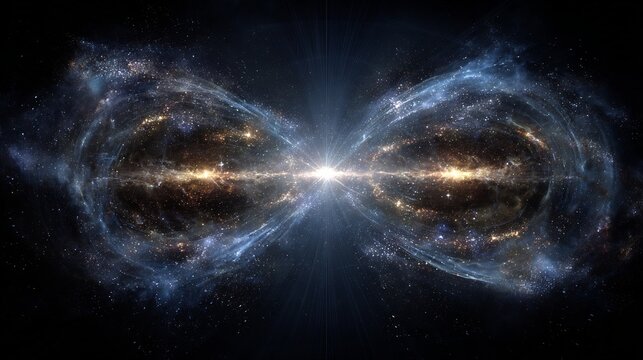 Time symmetry paradox quantum cosmology dual arrows of time colliding mirrored galaxies and quantum ripples representing causality reversal