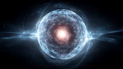 Obraz premium Universe nothing paradox glowing sphere emerging from void symbolic visualization of spontaneous creation abstract quantum cosmology