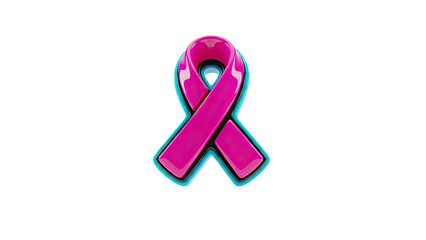 3D Pink breast cancer ribbon with blue outline on transparent background