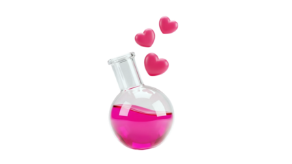 3D Love Potion Flask with Hearts on transparent background